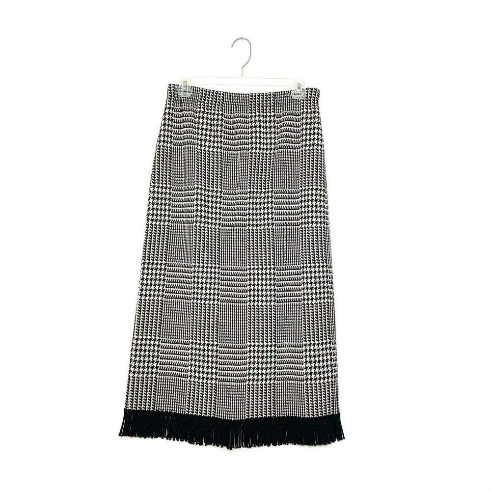 Vintage Herringbone Skirt Tassel Fringe Hem Black - Picture 1 of 4
